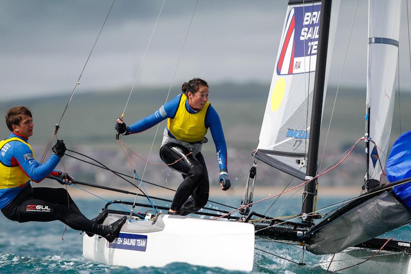 Ben Saxton and Hannah Diamond racing on day 3 of the Sail for Gold Regatta photo copyright Paul Wyeth / RYA taken at Weymouth & Portland Sailing Academy and featuring the Nacra 17 class