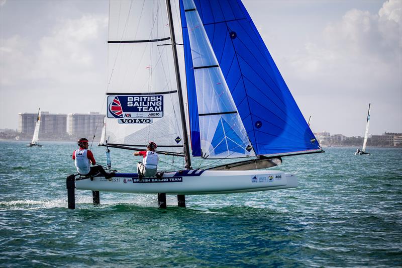 John Gimson and Anna Burnet on day 2 at World Cup Series Miami photo copyright Jesus Renedo / Sailing Energy / World Sailing taken at  and featuring the Nacra 17 class