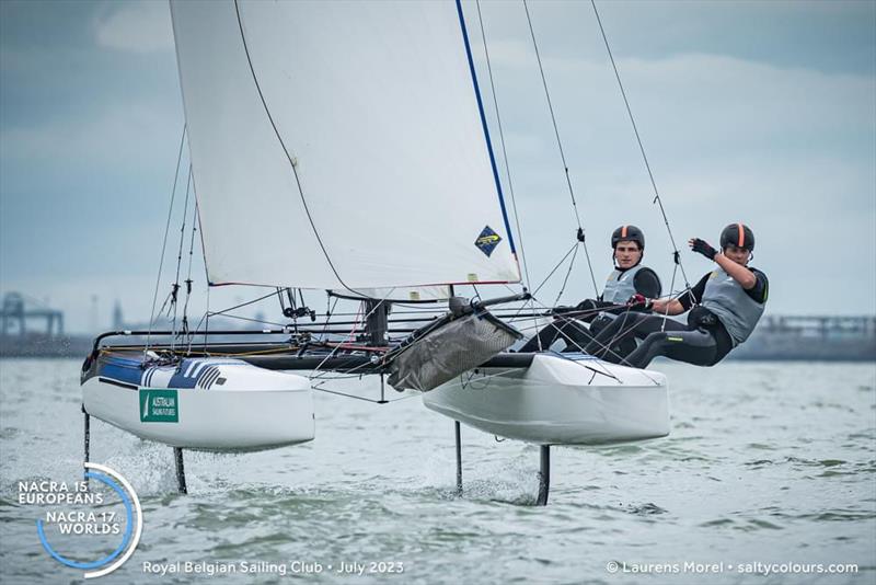 Archie Gargett and Sarah Hoffman - 2023 Nacra 17 Worlds photo copyright Laurens Morel / www.saltycolours.com taken at Weymouth & Portland Sailing Academy and featuring the Nacra 17 class