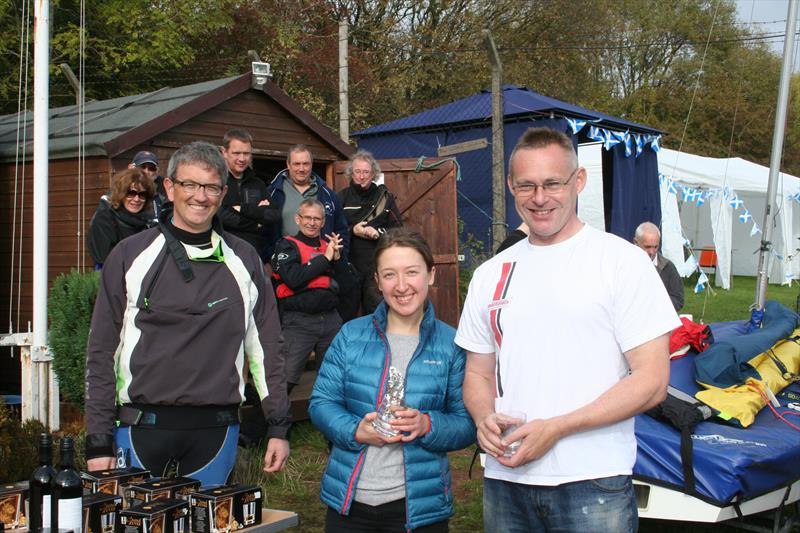 Second overall Ed Willett and Ania Basista with Club Commodore Arthur Logan at the Castle Semple National 12 open photo copyright Douglas Sommerville taken at Castle Semple Sailing Club and featuring the National 12 class