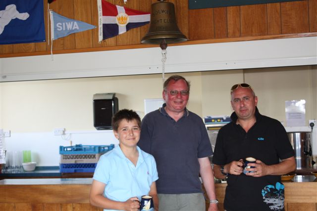 James Kelly and Bernard Clark, winners of the Solway YC National 12 Open Meeting, with Guy Pounder, SYC's Commodore photo copyright Jennie Clark taken at Solway Yacht Club and featuring the National 12 class