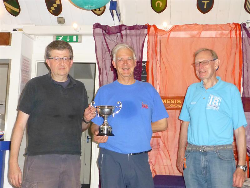 Chris Pollard and Geoff Malseed receive the National 18 Inland Championship trophy from Tamesis Club Rear Commodore Alan Green photo copyright Ian Burnett taken at Tamesis Club and featuring the National 18 class