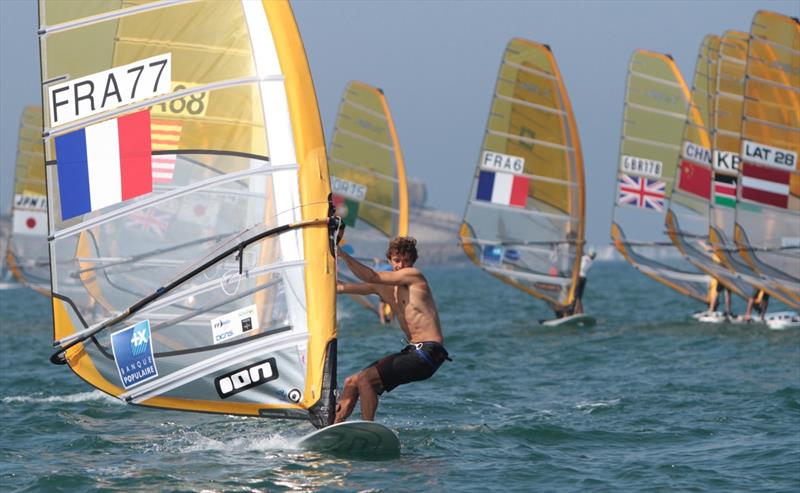Pierre Le Coq FRA (RSX) on day 2 of the ISAF Sailing World Championship - photo © Vincenzo Baglione