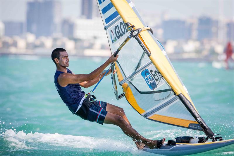 Byron Kokkalanis (GRE) on day 3 of the ISAF Sailing World Cup Final in Abu Dhabi photo copyright Jesus Renedo / Sailing Energy / ISAF taken at  and featuring the RS:X class