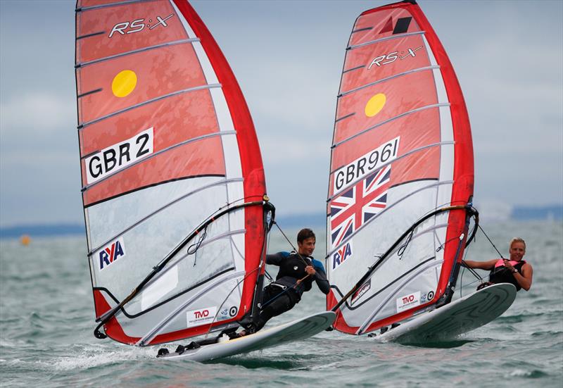 Dan and Emma Wilson during the RYA ISAF Youth Worlds Selection Event at Hayling Island photo copyright Paul Wyeth / RYA taken at Hayling Island Sailing Club and featuring the RS:X class