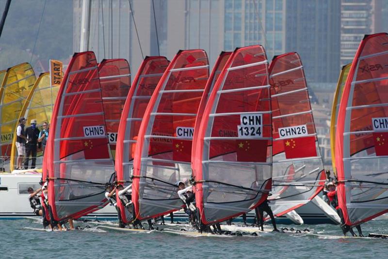 Women RS:X racing on day 2 of ISAF Sailing World Cup Qingdao photo copyright Daniel Smith taken at  and featuring the RS:X class