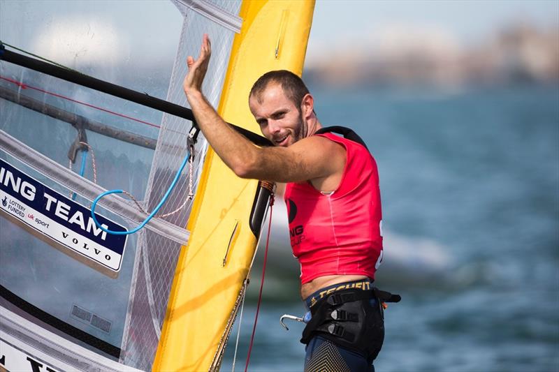 Windsurfer Nick Dempsey celebrates silver at Sailing World Cup Miami photo copyright Richard Langdon / Ocean Images taken at Coconut Grove Sailing Club and featuring the RS:X class