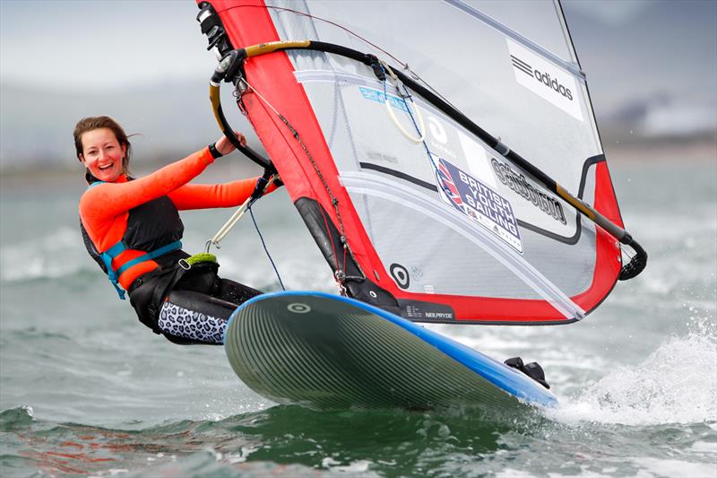 Emily Hall on day 5 of the RYA Youth National Championships photo copyright Paul Wyeth / RYA taken at Plas Heli Welsh National Sailing Academy and featuring the RS:X class