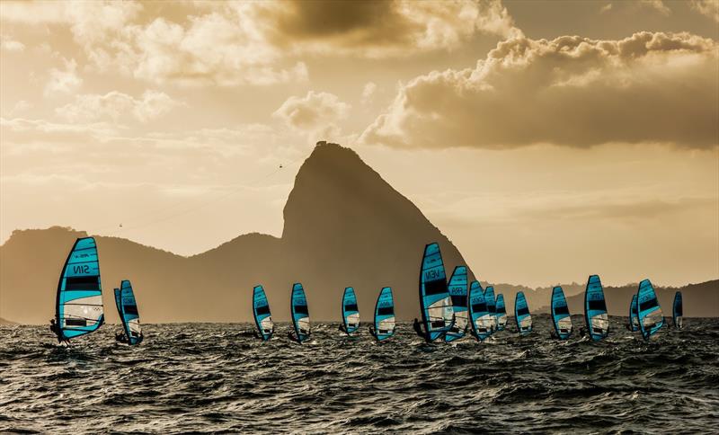 Men's RS:X fleet on day 5 at the Rio 2016 Olympic Sailing Competition photo copyright Sailing Energy / World Sailing taken at  and featuring the RS:X class