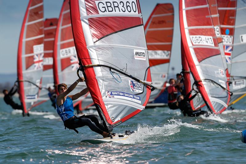 Andy Brown on day 1 of the RYA Youth Nationals photo copyright Paul Wyeth / RYA taken at Hayling Island Sailing Club and featuring the RS:X class