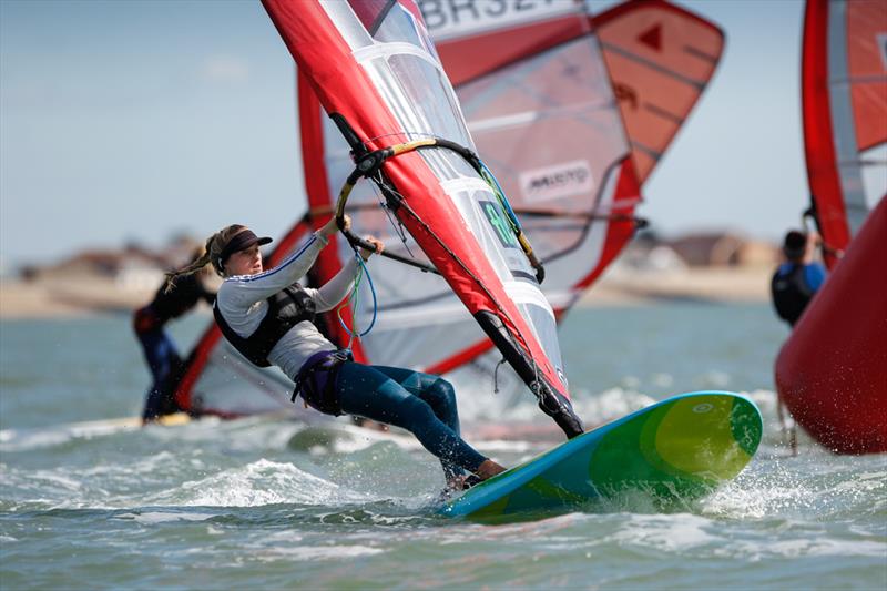 Lily Young on day 4 of the RYA Youth Nationals photo copyright Paul Wyeth / RYA taken at Hayling Island Sailing Club and featuring the RS:X class
