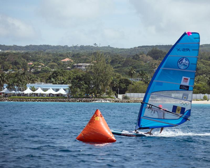 Charles Hunte enjoys the flat water at the mark off The Beach House - Barbados Sailing Week 2018 photo copyright Peter Marshall / BSW taken at Barbados Yacht Club and featuring the RS:X class