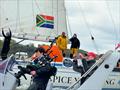 Two boats both with Bagpipes pushing out the South African National anthem to an emotional and excited crew of Sterna © Aïda Valceanu/ OGR2023