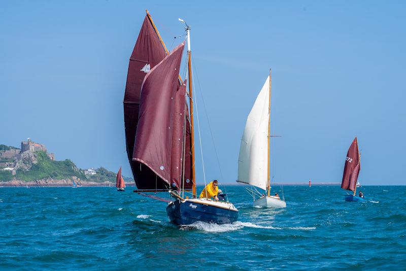 Peggy leads Petrina and Baloo in the dayboats class during the Jersey Electricity Gorey Regatta photo copyright Simon Ropert taken at Royal Channel Islands Yacht Club and featuring the Gaffers class