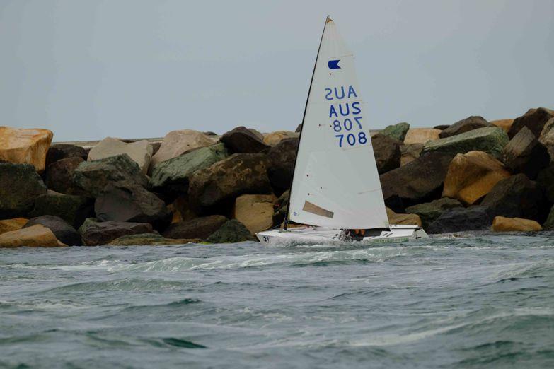 Current Queensland Champion, Kelvin Holdt – third place after day one of racing at OK Dinghy National Championships photo copyright Southport Yacht Club taken at  and featuring the OK class
