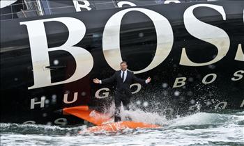 Alex Thomson's keel walk on Hugo Boss
