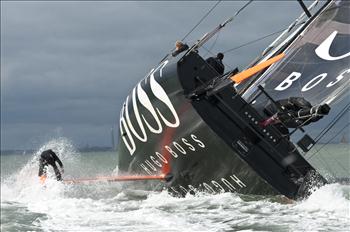 Alex Thomson's keel walk on Hugo Boss