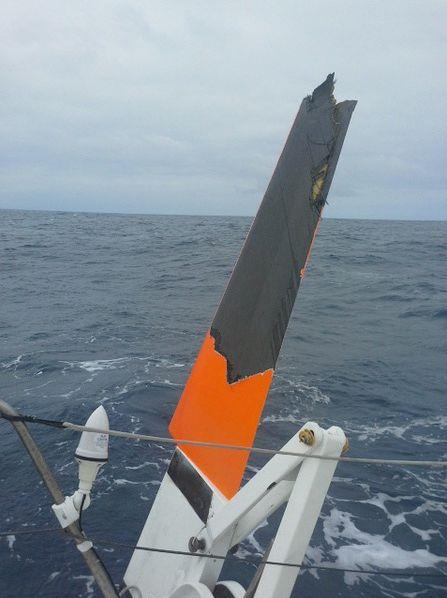 Rudder damage for Renault Captur during the Barcelona World Race photo copyright Jörg Riechers & Sébastien Audigane / BWR taken at  and featuring the IMOCA class