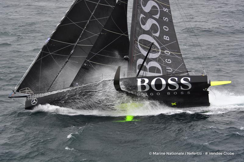Hugo Boss off the Kerguelen Islands in the 8th Vendée Globe photo copyright Marine Nationale / Nefertiti / Vendee Globe taken at  and featuring the IMOCA class