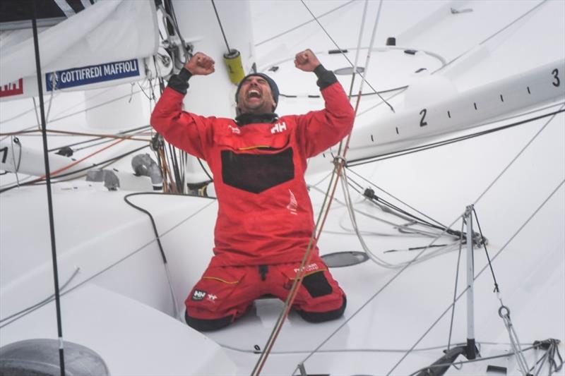 Prysmian Group, skipper Giancarlo Pedote (ITA)  is pictured during finish of the Vendee Globe sailing race, on January 28, 2021 photo copyright Yvan Zedda taken at  and featuring the IMOCA class
