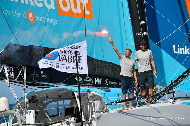 Thomas Ruyant and Morgan Lagravière on LinkedOut win the IMOCA class in the Transat Jacques Vabre photo copyright Jean-Louis Carli / Alea taken at  and featuring the IMOCA class