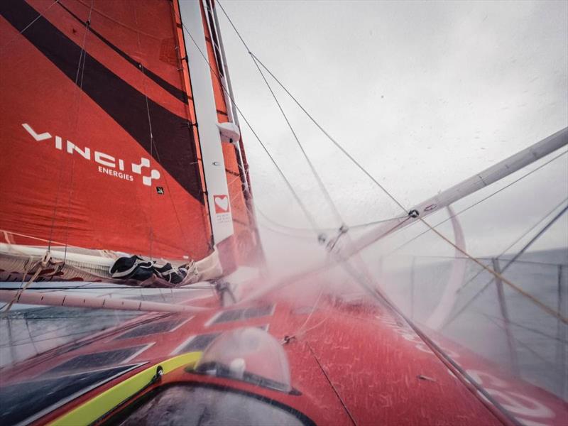 2023 Rolex Fastnet Race - Wet and wild conditions on board Sam Davies' IMOCA Initiatives Coeur photo copyright Initiatives Coeur taken at Royal Ocean Racing Club and featuring the IMOCA class