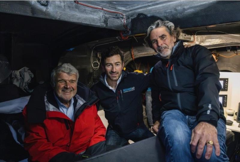 From left to right: Jean-François Fountaine, Mayor of La Rochelle, Phil Sharp - OceansLab and Michel de Franssu - Black Pepper Yachts photo copyright Olivier Blanchet taken at  and featuring the IMOCA class
