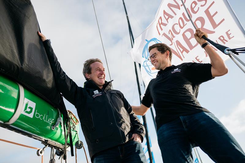 Conrad Colman and Fabio Muzzolini aboard Mail Boxes Etc before the start of the TransAt Jacques Vabre 2023 photo copyright Mail Boxes Etc  taken at Yacht Club de France and featuring the IMOCA class