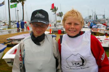 Optimist sailors (l ro r) Zach and Liam Beaven ahead of the Australian Championships