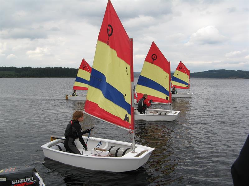 Oppies at the start line during the Kielder Water Family Fun Regatta photo copyright Judy Scullion taken at Kielder Water Sailing Club and featuring the Optimist class