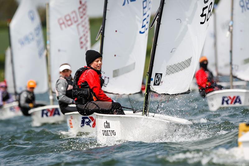 Oliver Sturley on day 2 of the RYA 29th Eric Twiname Championships photo copyright Paul Wyeth / RYA taken at Rutland Sailing Club and featuring the Optimist class