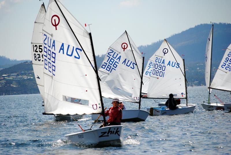Optimists were out in force for the PJ Super Series Regatta in Hobart photo copyright Peter Campbell taken at Sandy Bay Sailing Club and featuring the Optimist class