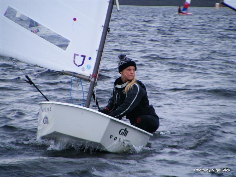 1st Optimist Girl, Maddie Leary at the RYA Zone Championships in Cardiff Bay photo copyright Nigel Vick taken at Cardiff Bay Yacht Club and featuring the Optimist class