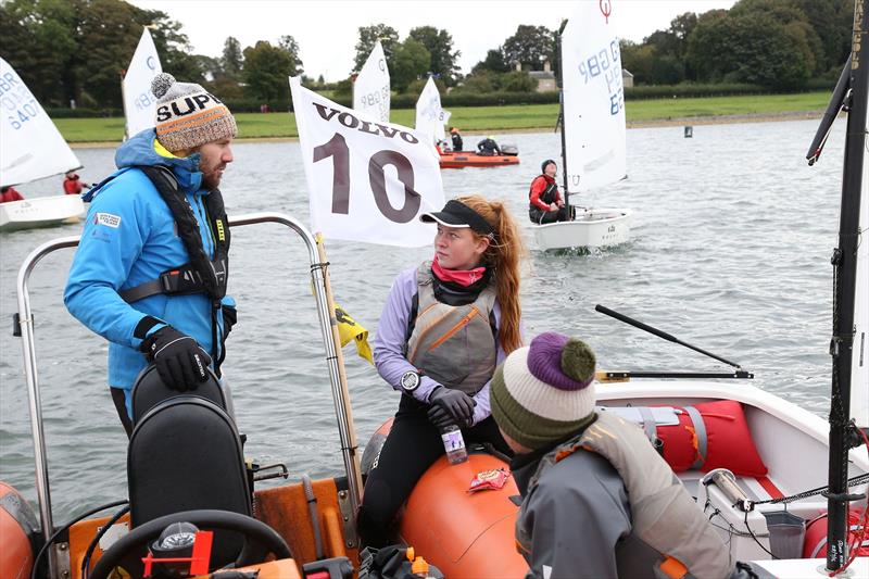 Team Volvo's Alain Sign helping to inspire the next generation during the Volvo Gill Optimist End of Season Championship at Rutland photo copyright Peter Newton taken at Rutland Sailing Club and featuring the Optimist class