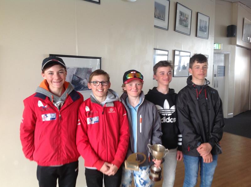 Optimist Worlds Team 2017 (l-r) Kieran Young, Callum Davidson - Guild, William Pank, Haydn Sewell, Jamie Cook  photo copyright Alan Williams taken at Weymouth & Portland Sailing Academy and featuring the Optimist class