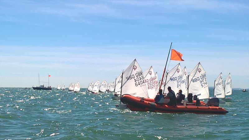 Optimists enjoy the sunshine at Hayling Island photo copyright Brian Staite taken at Hayling Island Sailing Club and featuring the Optimist class