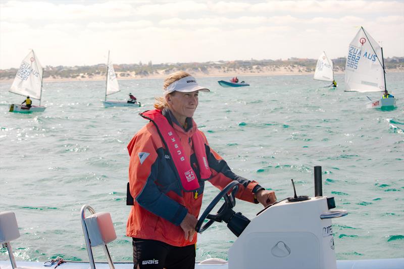 420 Olympic gold medalist and WA Institute of Sport head sailing coach Belinda Stowell was one of five coaches at Hillarys first Easter Dinghy Coaching Regatta photo copyright Verma Vitales taken at Hillarys Yacht Club and featuring the Optimist class