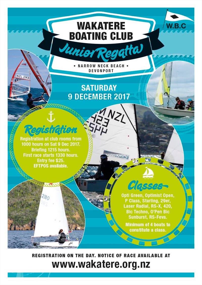 Wakatere Boating Club Junior Regatta This weekend December 9, 2017 photo copyright Wakatere Boating Club taken at Wakatere Boating Club and featuring the Optimist class