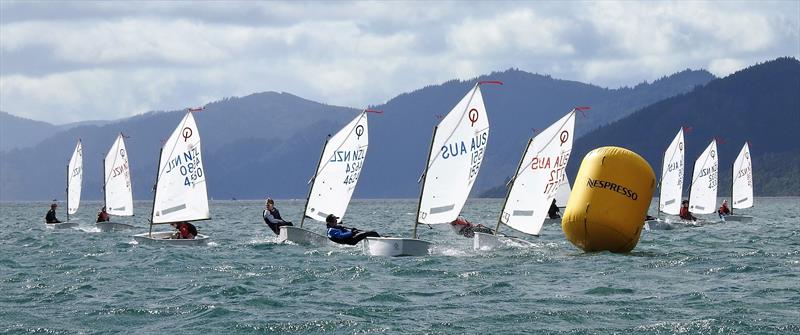Approaching  wing mark – Day 1 Toyota NZ Optimist Nationals - Queen Charlotte Yacht Club - photo © Christel Hopkins