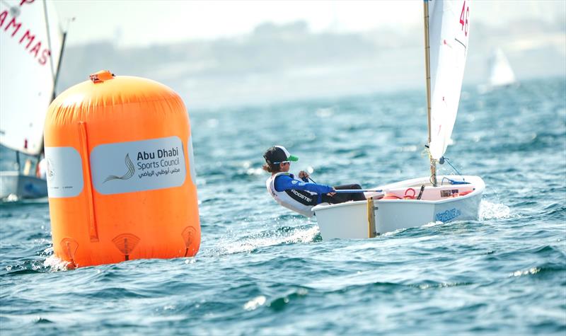 Juan Pablo Laconico from Cyprus in action at the 2023 Optimist Asian and Oceanian Championship photo copyright Craig Strydom taken at Abu Dhabi Marine Sports Club and featuring the Optimist class