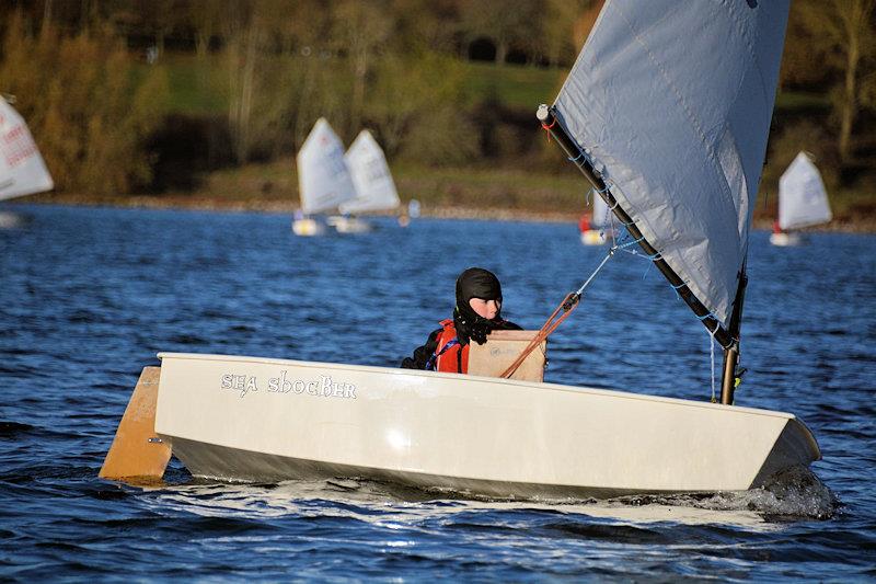 Felix Palmer Ward leading race 3 intermediate fleet - IOCA Optimist Winter Championships at Draycote photo copyright Stephen Wright taken at Draycote Water Sailing Club and featuring the Optimist class