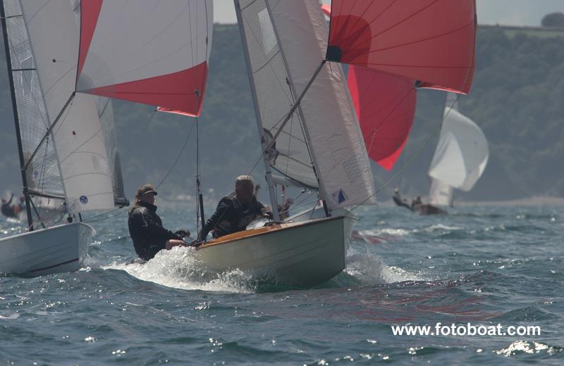 Emma Stevenson & Tim Bowden on day 4 of the Osprey Nationals at Porthpean photo copyright Mike Rice / www.fotoboat.com taken at Porthpean Sailing Club and featuring the Osprey class