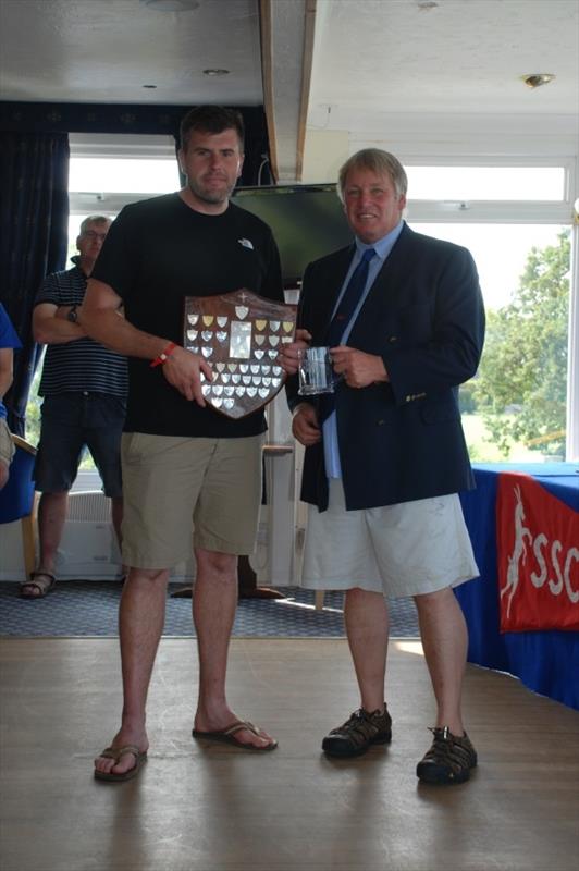 Andy Couch (left) receiving the Phantom National Championships trophy from Seabrook Developments' Neil Fulcher photo copyright Ian Sullivan taken at Stone Sailing Club and featuring the Phantom class