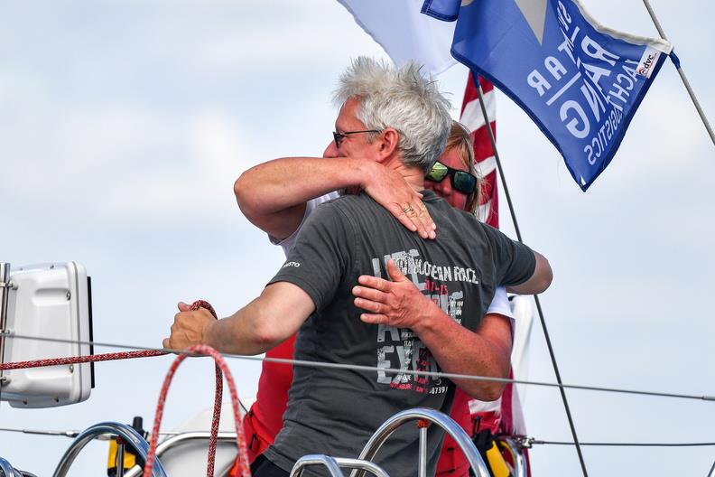 Charlene Howard and Bobby Drummond celebrate completing the Round Britain and Ireland Race photo copyright Charlene Howard COllection taken at Chelsea Yacht Club, New York and featuring the PHRF class