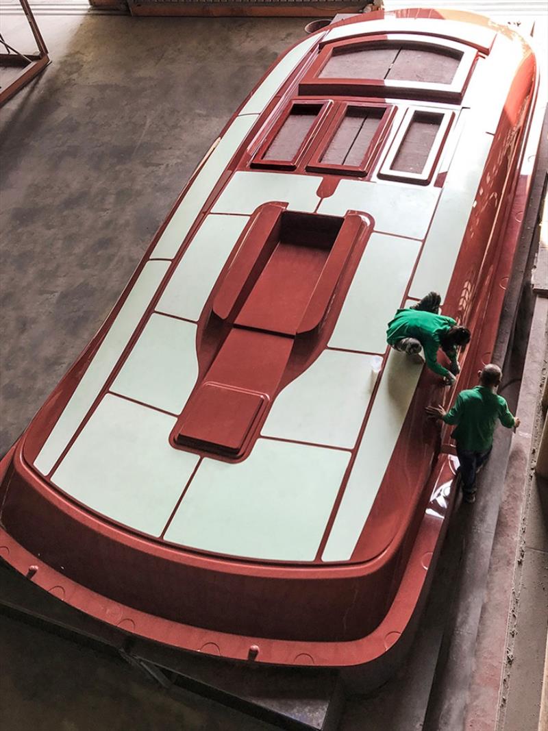 Non-skid areas are applied to the finished surface of the hardtop outer plug photo copyright Riviera Australia taken at  and featuring the Power boat class