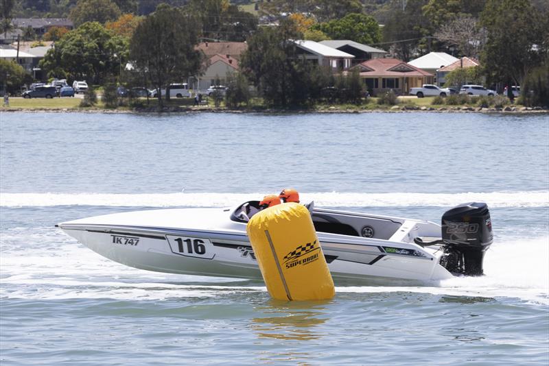 Gigglin' – father and son team Mark and Liam Sutherland do plenty of that, but it is all business out on the track photo copyright Australian Offshore Powerboat Club taken at Lake Macquarie Yacht Club and featuring the Power boat class