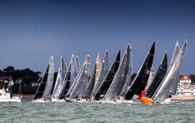 Start line on day 2 of the Coutts Quarter Ton Cup photo copyright Paul Wyeth / www.pwpictures.com taken at Royal Yacht Squadron and featuring the Quarter Tonner class