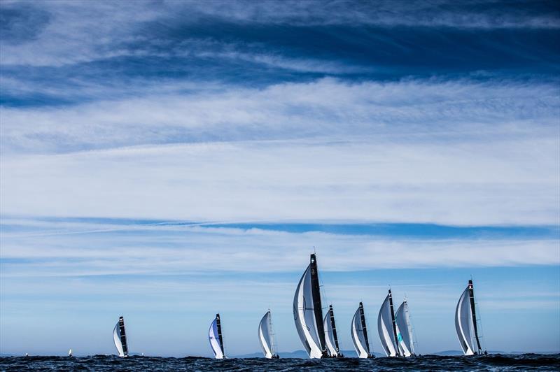 The fleet on the third day of RC44 Cascais Cup fleet racing photo copyright www.MartinezStudio.es taken at  and featuring the RC44 class