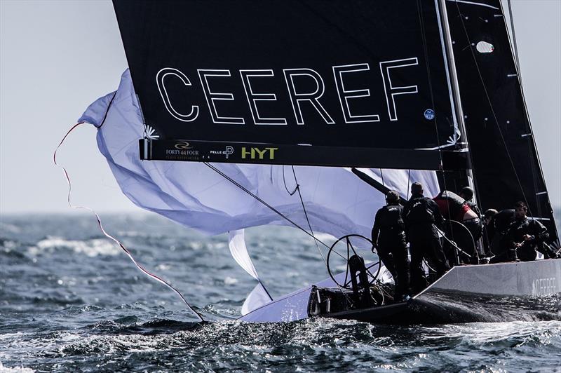 Disaster struck Team CEEREF as their spinnaker gracefully divided in two at the RC44 Cascais Cup fleet racing photo copyright www.MartinezStudio.es taken at  and featuring the RC44 class