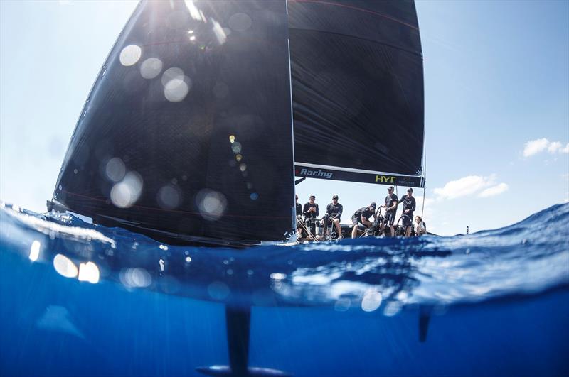 Artemis Racing in the azure waters off Porto Cervo photo copyright Martinez Studio / RC44 Class taken at Yacht Club Costa Smeralda and featuring the RC44 class